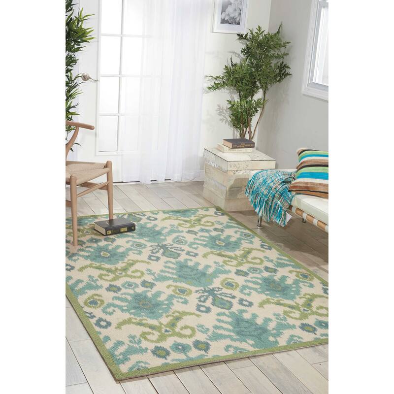 Nourison Vista Modern Ikat Area Rug - 8' x 10' - Blue/Green - Rectangle