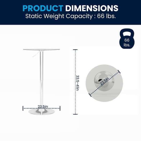 23.5" Round Adjustable Height Glass Table (Adjustable Range 33.5" - 41")