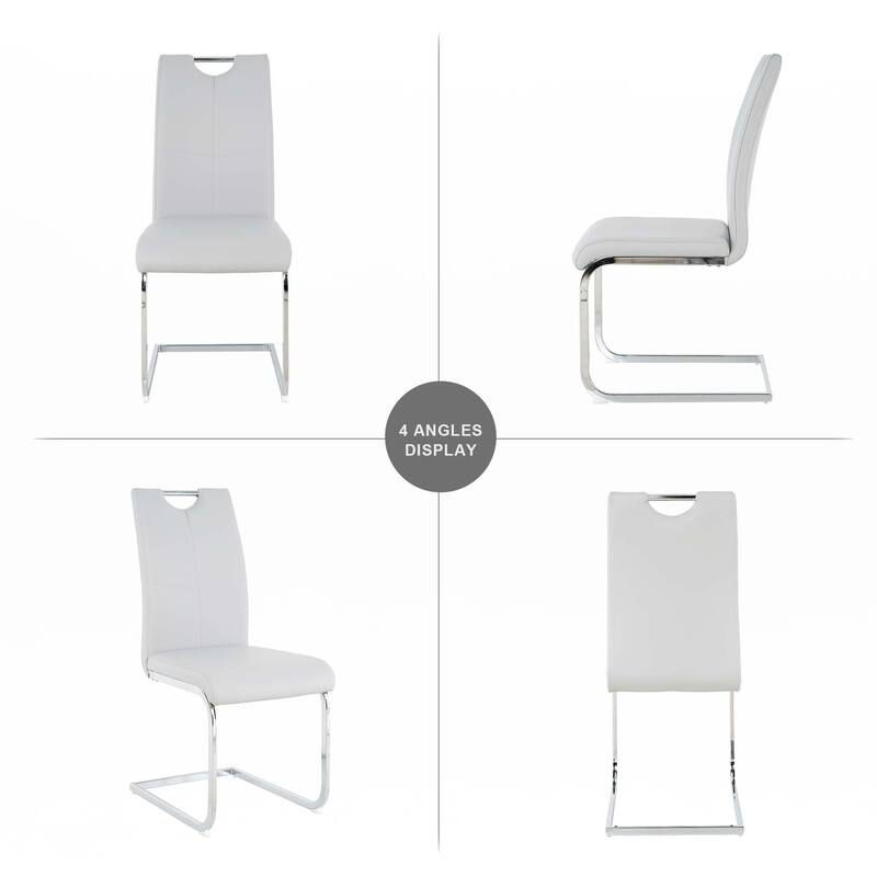 PU Dining Chair Living Room Chair with Silver Leg(Set of 4)