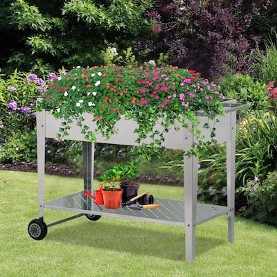 Ainfox Metal Raised Garden Bed with Legs Outdoor Elevated Planter Box with Handle Wheels