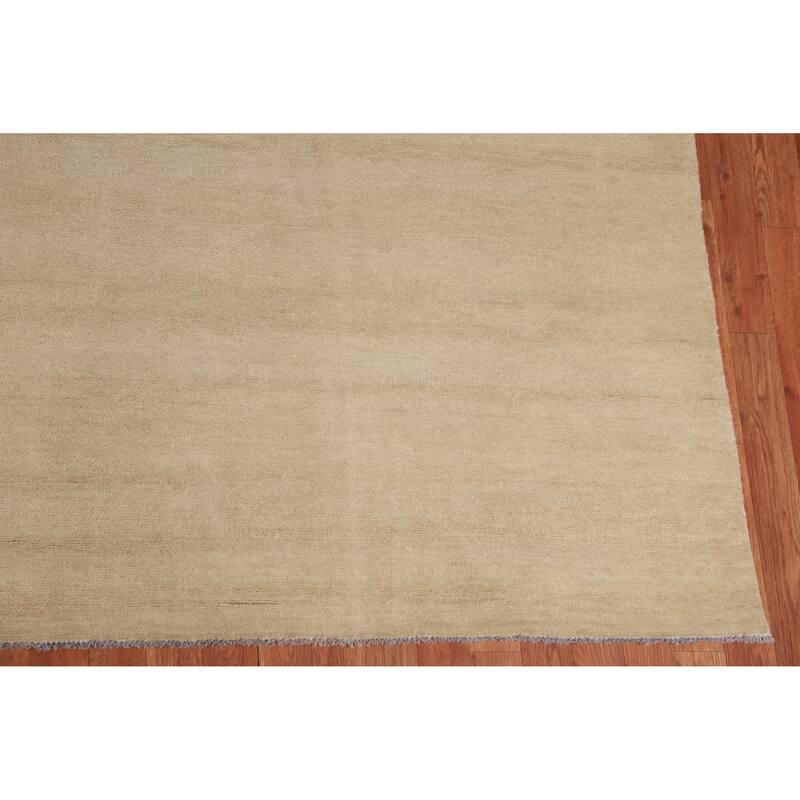 Hand Knotted Oriental 100% Wool Carpet Modern Solid Beige & Ivories Gabbeh Area Rug - 13' 9'' X 9' 11''
