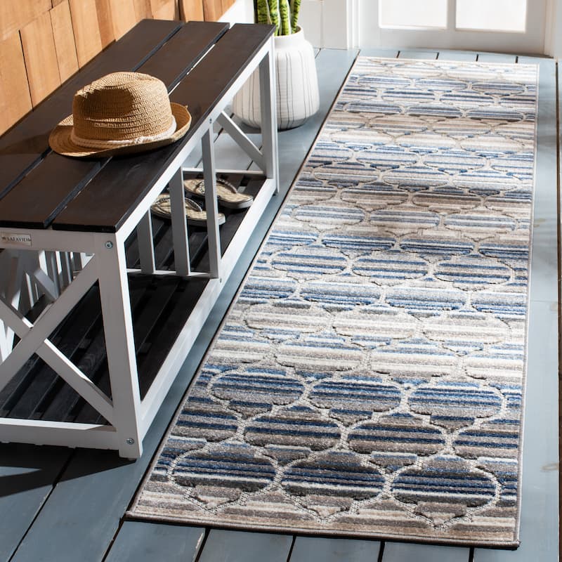 SAFAVIEH Cabana Kaleen Indoor/ Outdoor Waterproof Patio Trellis Rug - 2'2" x 11' Runner - Blue/Grey