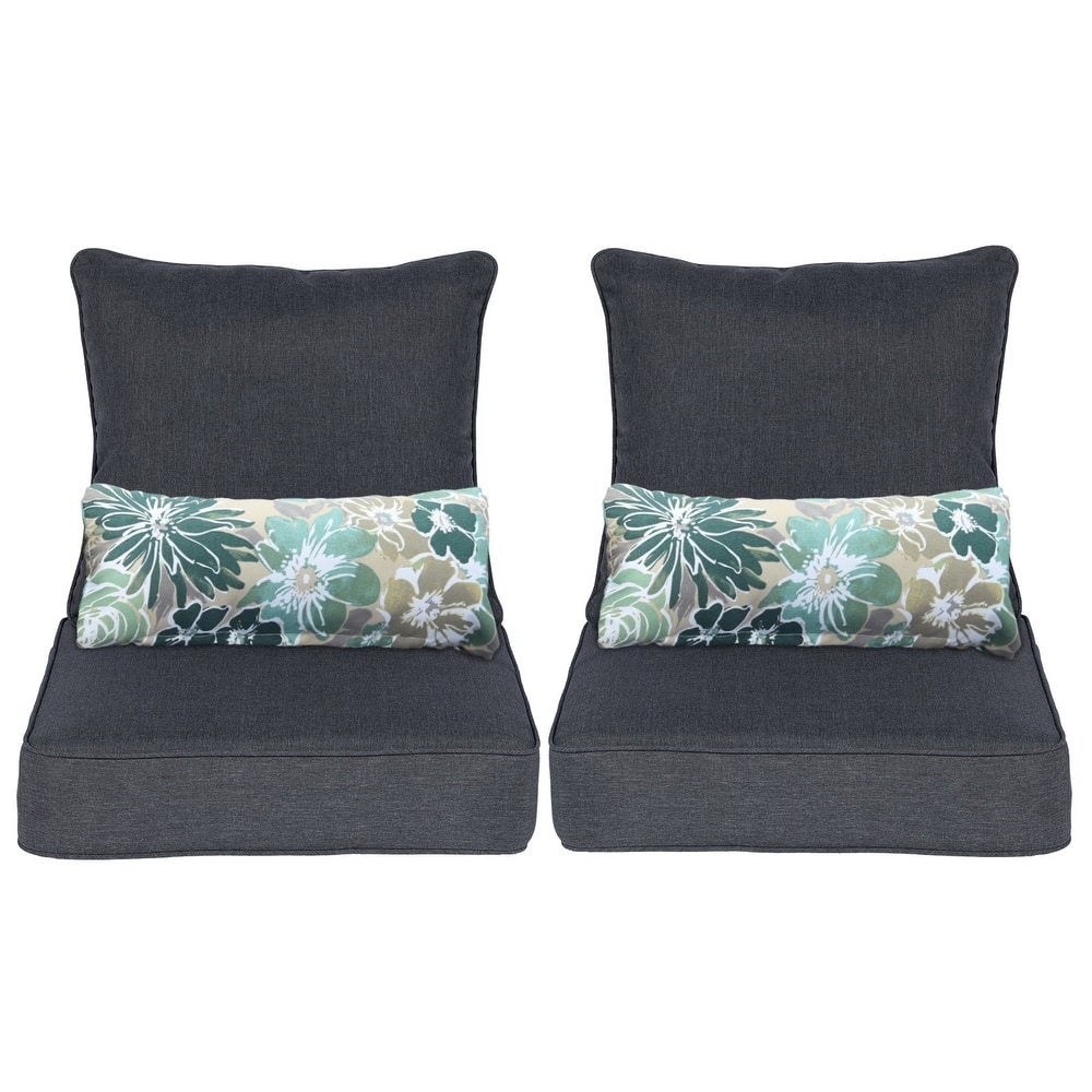 Aoodor Outdoor Deep Seat Chair Cushion Set (Set of 2 Seats, 2 Backs, 2 Pillows）