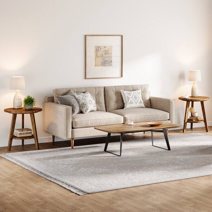 Solid Wood End Table, 2 Tiers Round Side Table, Farmhouse Nightstand