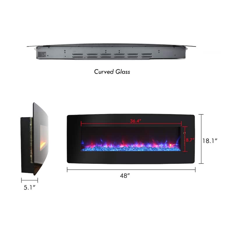 Stylish 48-Inch Wall Mounted Electric Fireplace with Adjustable Flame Colors & Ember Bed for Modern Homes