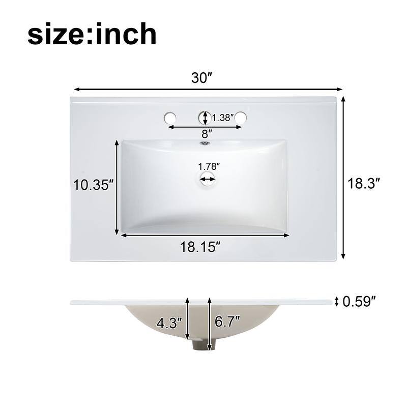 30" Bathroom Vanity with Sink, 1 Divider Drawer and 2 Soft-close Doors
