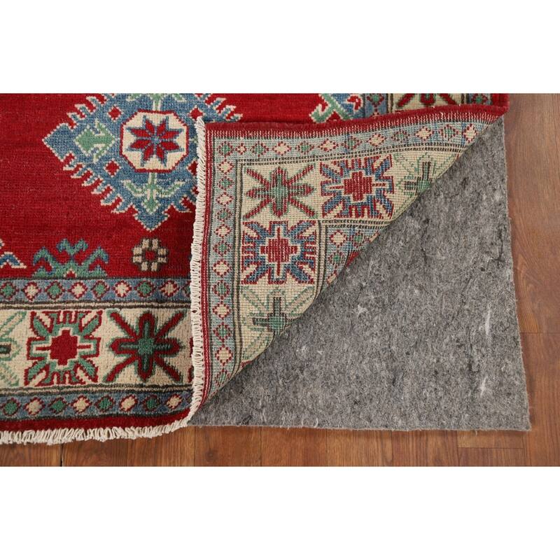 Red Kazak Oriental Accent Rug Hand-Knotted Geometric Wool Carpet - 3'4" x 4'11"
