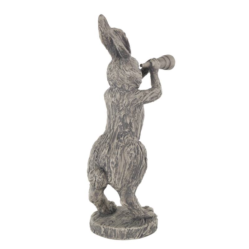 Polystone Rabbit Textured Sculpture with Telescope - Gray - Roche River Decor - 12"W x 8"L x 22"H