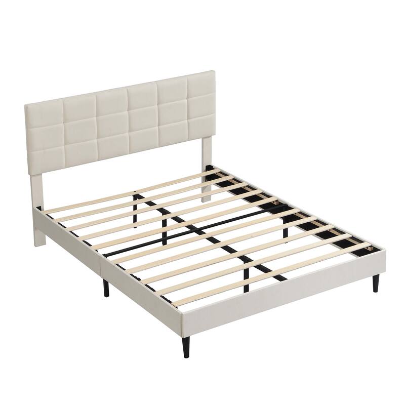 Platform Bed Frame with Fabric Upholstered Headboard