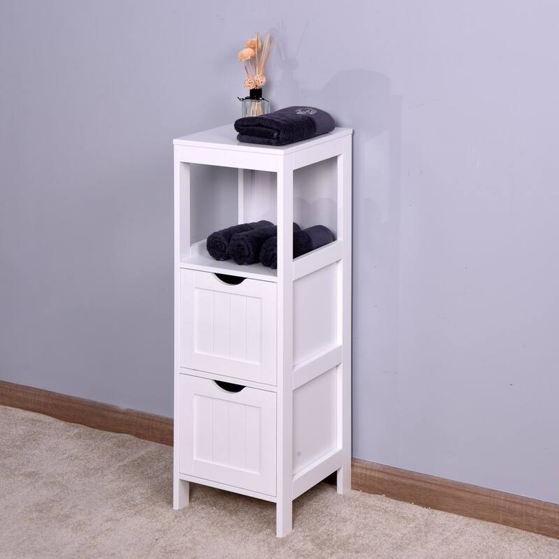 White Bathroom Storage Cabinet, Freestanding Cabinet with Drawers