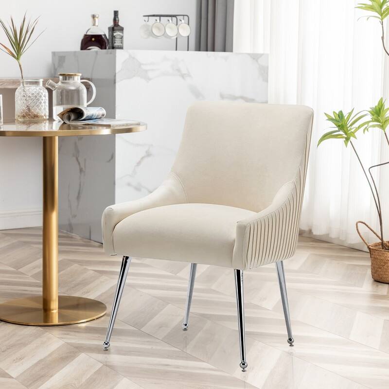SEYNAR Modern Velvet Pleated Finish Back Dining Chair Set of 2 with Rear Handle
