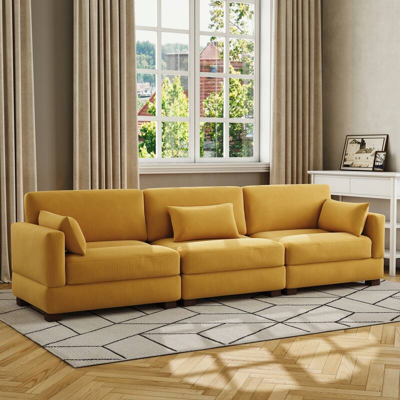 Corduroy Modular Sectional Sofa with Ottoman and Pillows
