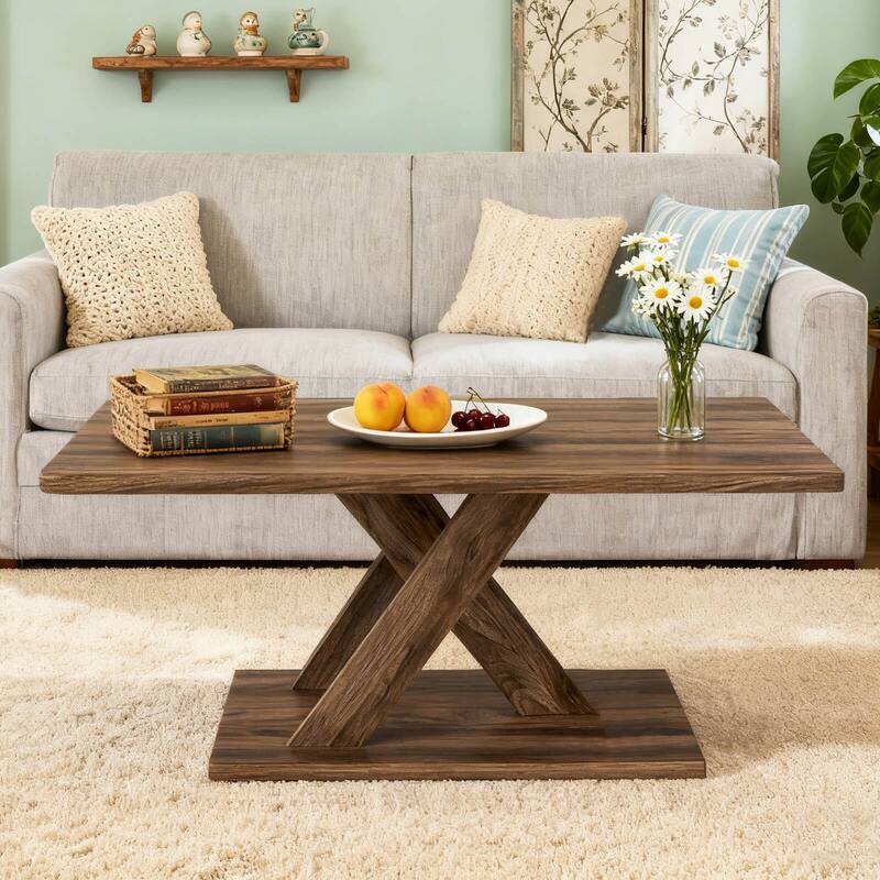 Costway 37.5” Coffee Table with Stable Base & Rubber Wood Connection - See Details