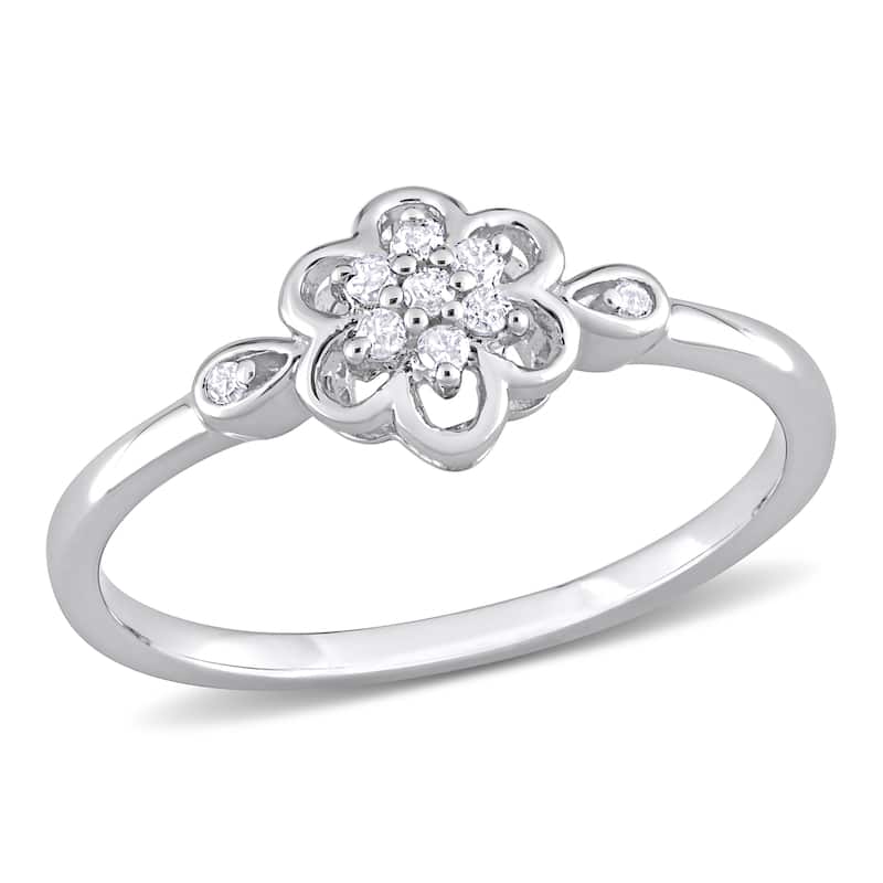 Miadora 1/10ct TDW Diamond Flower Ring in Sterling Silver