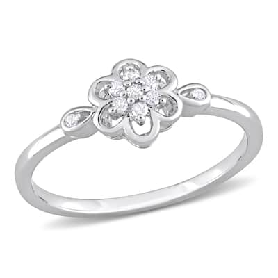 Miadora 1/10ct TDW Diamond Flower Ring in Sterling Silver