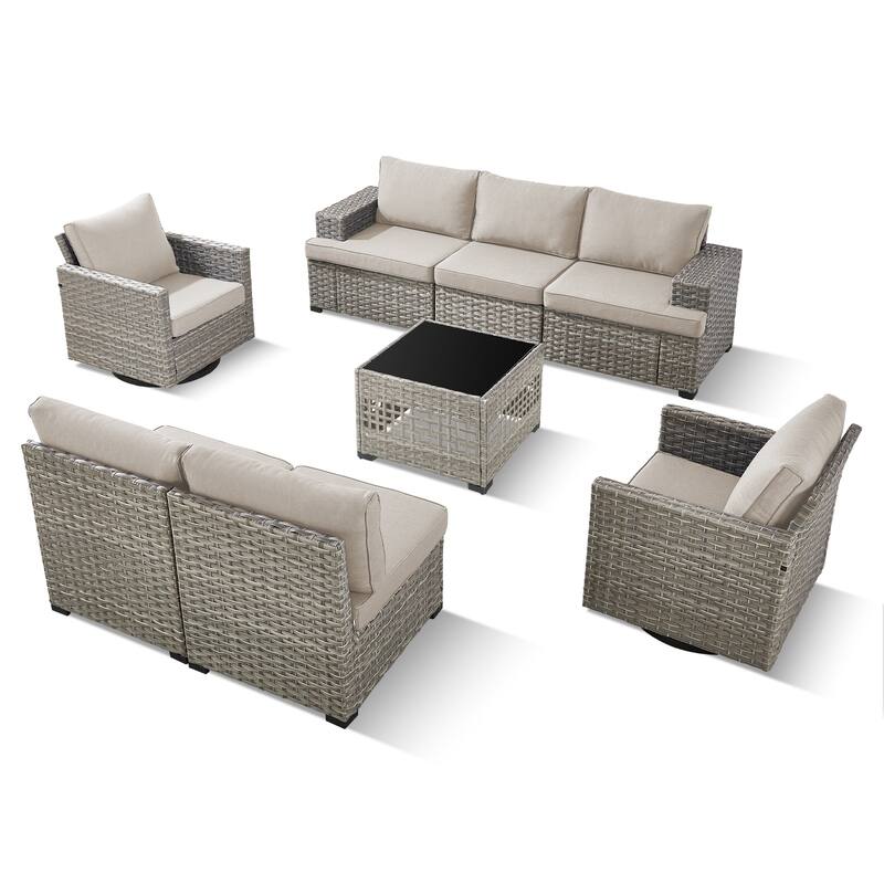 Pocassy Wicker Rattan Outdoor Sectional Sofa Patio Conversation Set
