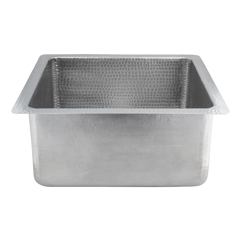 16" Square Hammered Copper Bar/Prep Sink in Nickel w/ 3.5" Drain Opening, Matching Drain and Accessories