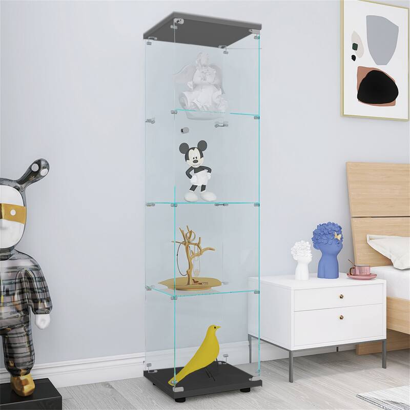 4 Shelves Glass Cabinet Glass with One Door