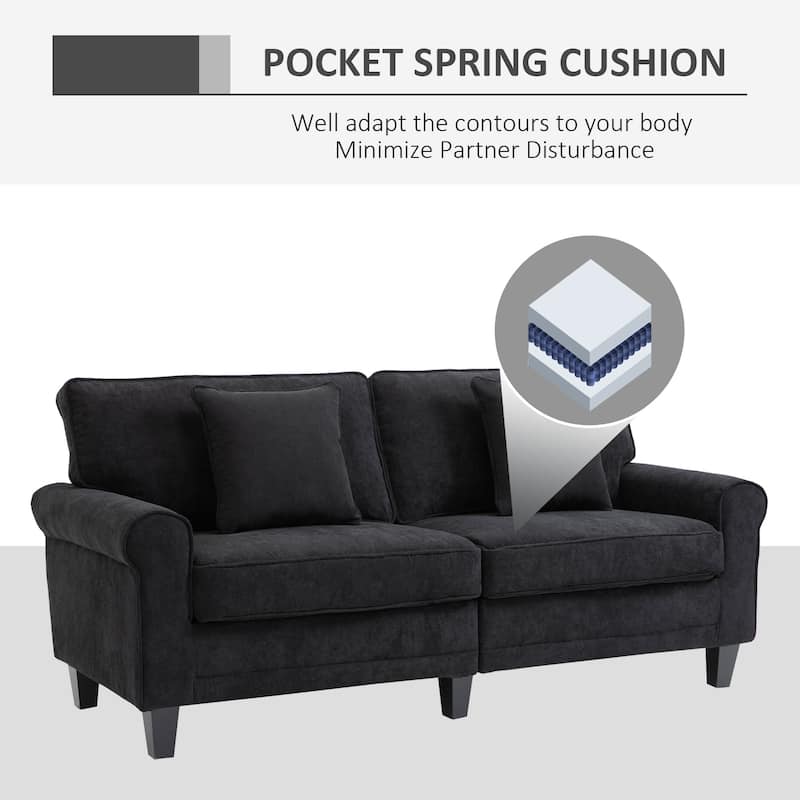 HOMCOM Modern Classic 3-Seater Sofa Corduroy Fabric Couch with Pine Wood Legs, Rolled Arms for Living Room, Black
