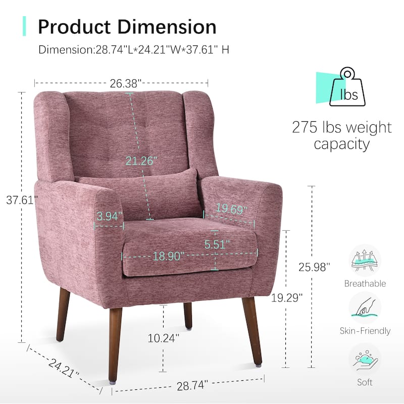 Reception Chair Purple Side Chair Padded Chair Office Chair Lobby Chair with Wood Legs, Corner Chair Leisure Chair