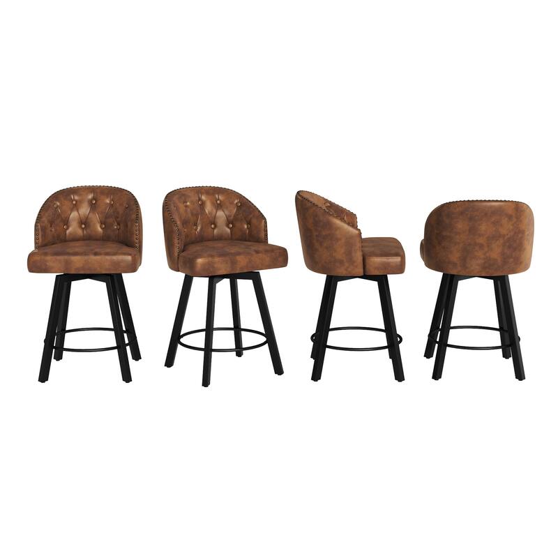 LUE BONA 26" Swivel Counter Height Swivel Bar Stools Set of 4 Upholstered Counter Stools - 26" H