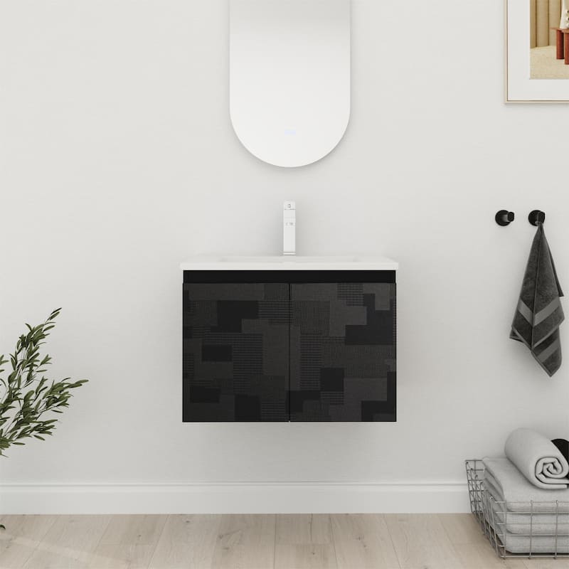 Bathroom Vanity With Sink In 24/30 Inch, Floating Bathroom Vanity with Soft Close Door - 24''W×18.3''D×17.3''H - Tetris