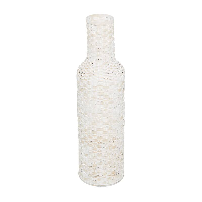 Intricately Woven Tall Bamboo Wood Floor Vase - White or Brown