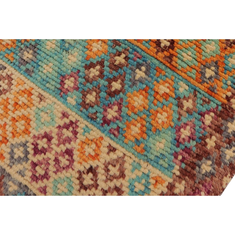Eclectic Balochi Mejia Blue/Maroon Hand Knotted Wool Rug - 3'6'' x 5'2''