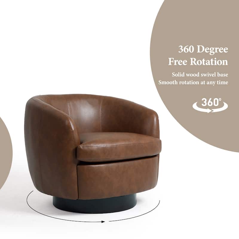 Low Back PU Leather Barrel Chair 360° Swivel Accent Chair for Living Room