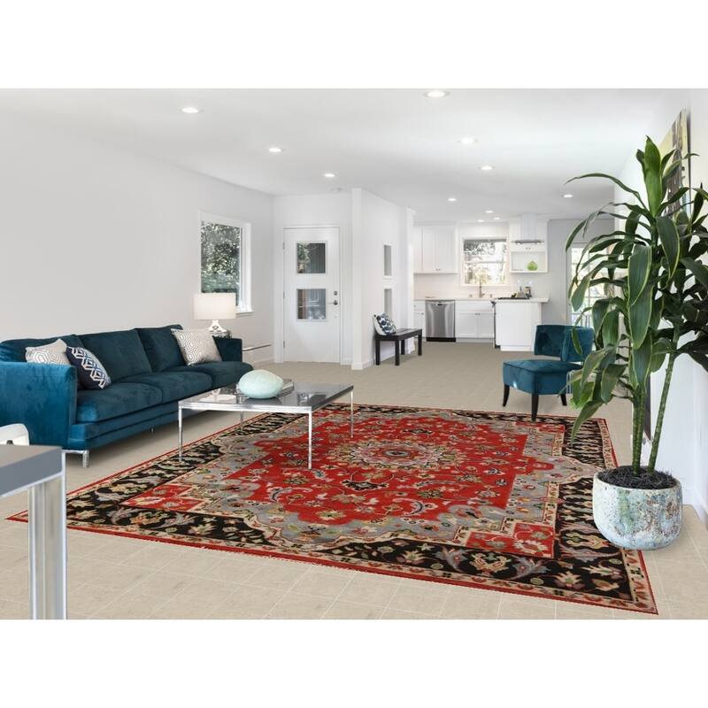 Red Heriz Serapi Indian Area Rug Handmade Wool Carpet - 8'0" x 9'9"