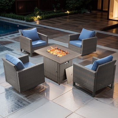 5 Pieces Fire Pit Table with Outdoor Swivel Chair Patio Chair
