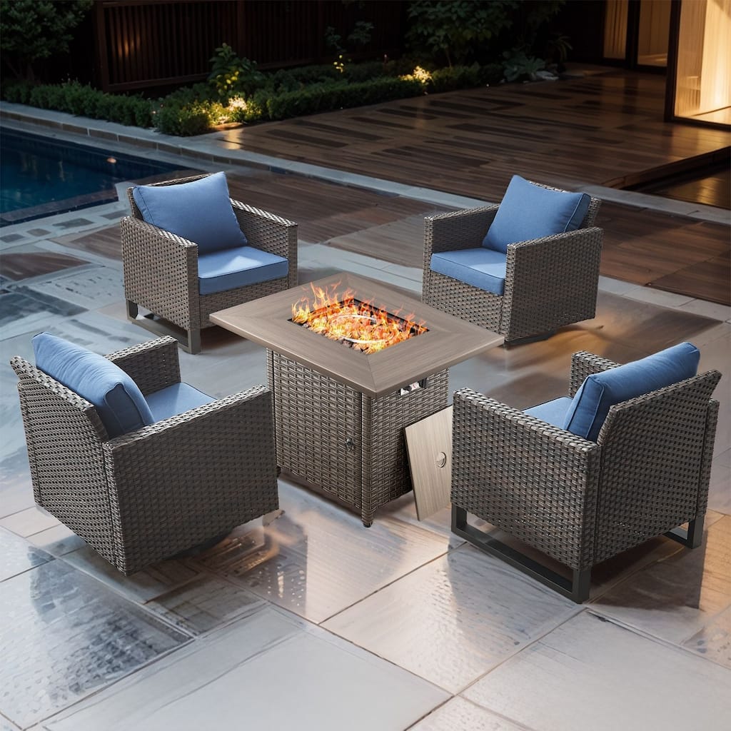 5 Pieces Fire Pit Table with Outdoor Swivel Chair Patio Chair