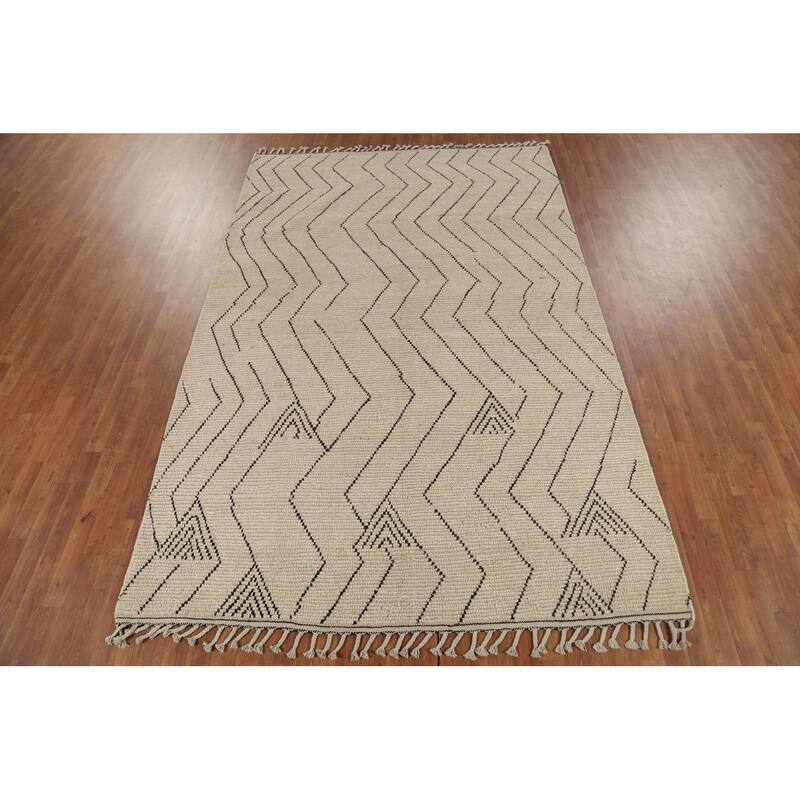 Chevron Moroccan Oriental Area Rug Hand-Knotted Wool Carpet - 6'7"x 10'2"