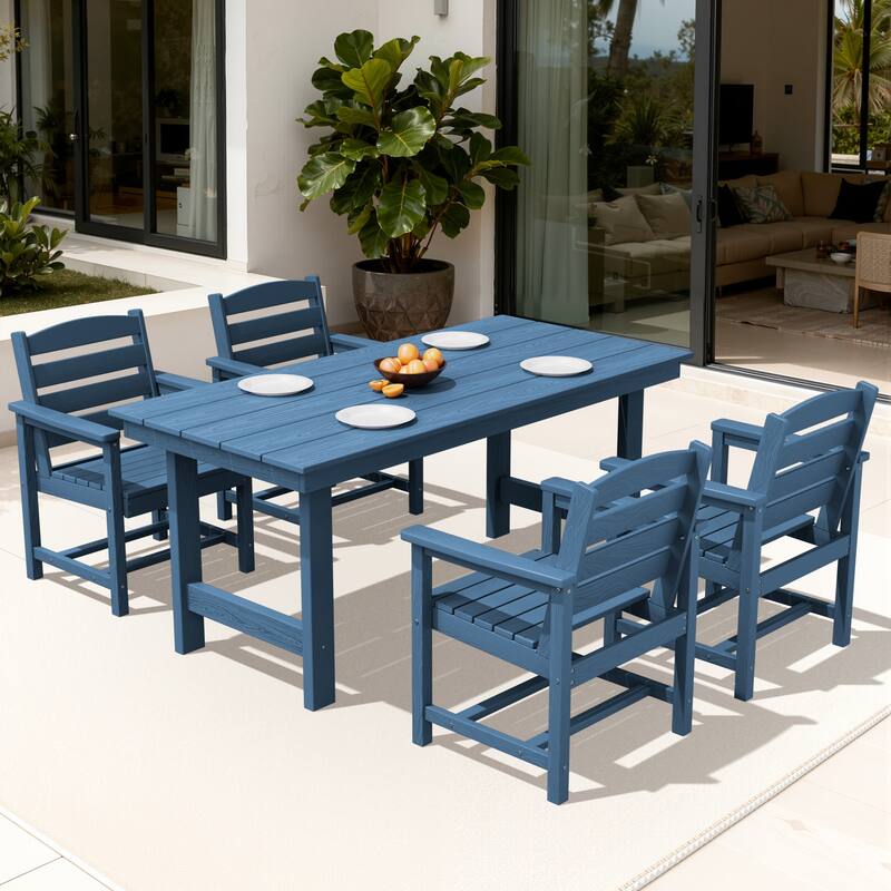 5-Piece HDPE Outdoor Dining Table Sets with Umbrella Hole - 1-Table 4-Chairs