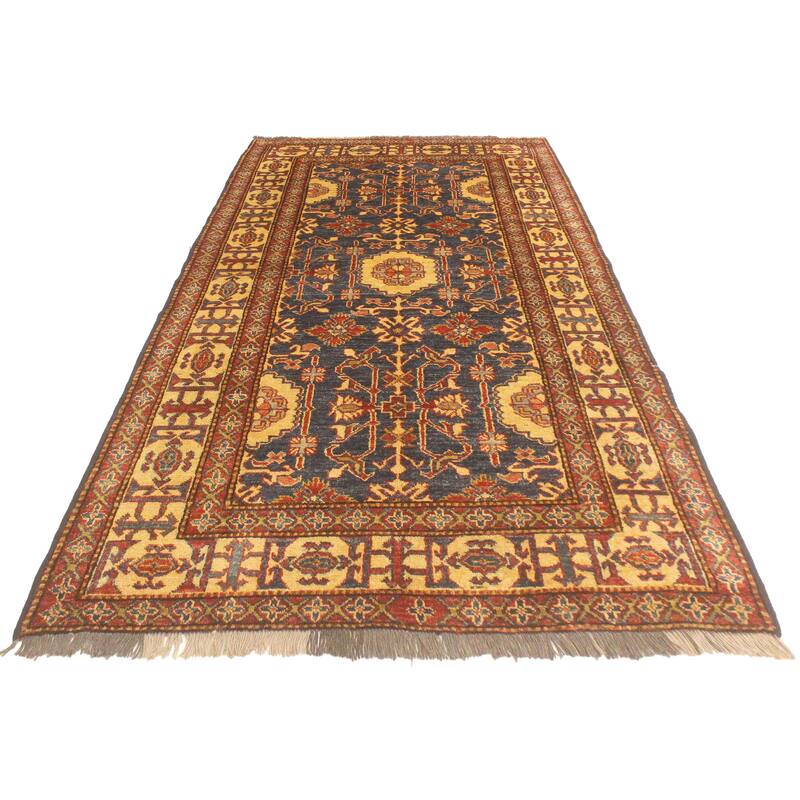 Tribal Super Kazak Daxton Blue/Gold Hand Knotted Wool Rug - 3'11'' x 6'3''