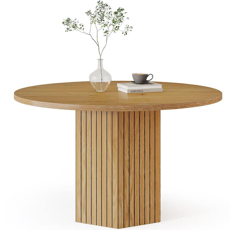 47-Inch Industrial Round Kitchen Dining Table with Pedestal for 4