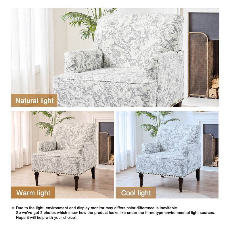Linen Upholstered Armchair Nailhead Trim Accent Chair