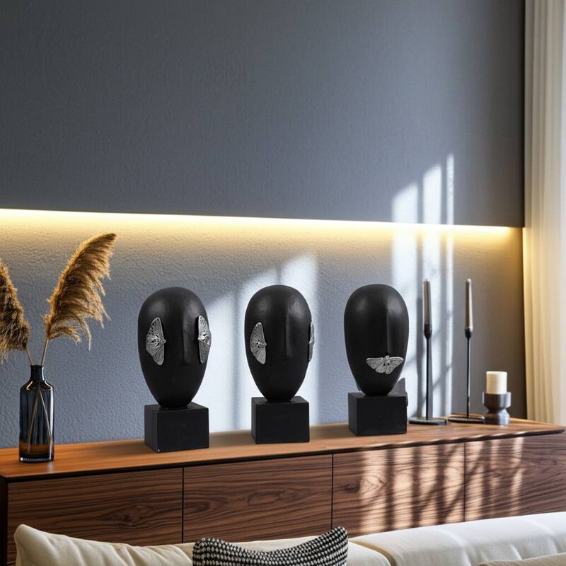 Resin Modern Sculptures with Butterfly Decorative Art (Set of 3) - 6" x 6" x 13"