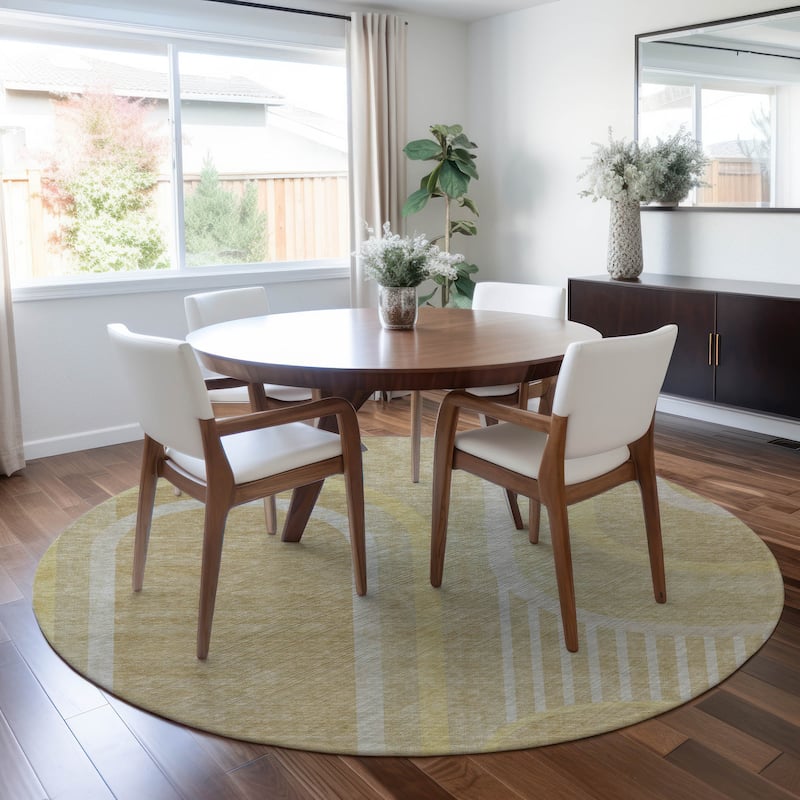 Machine Washable Indoor/ Outdoor Chantille Mid Century Modern Rug - Beige - 8' x 8'