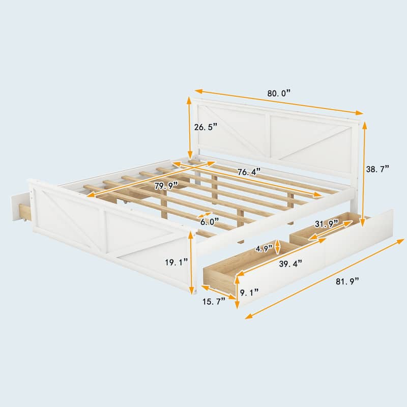 King Size Wooden Platform Bed