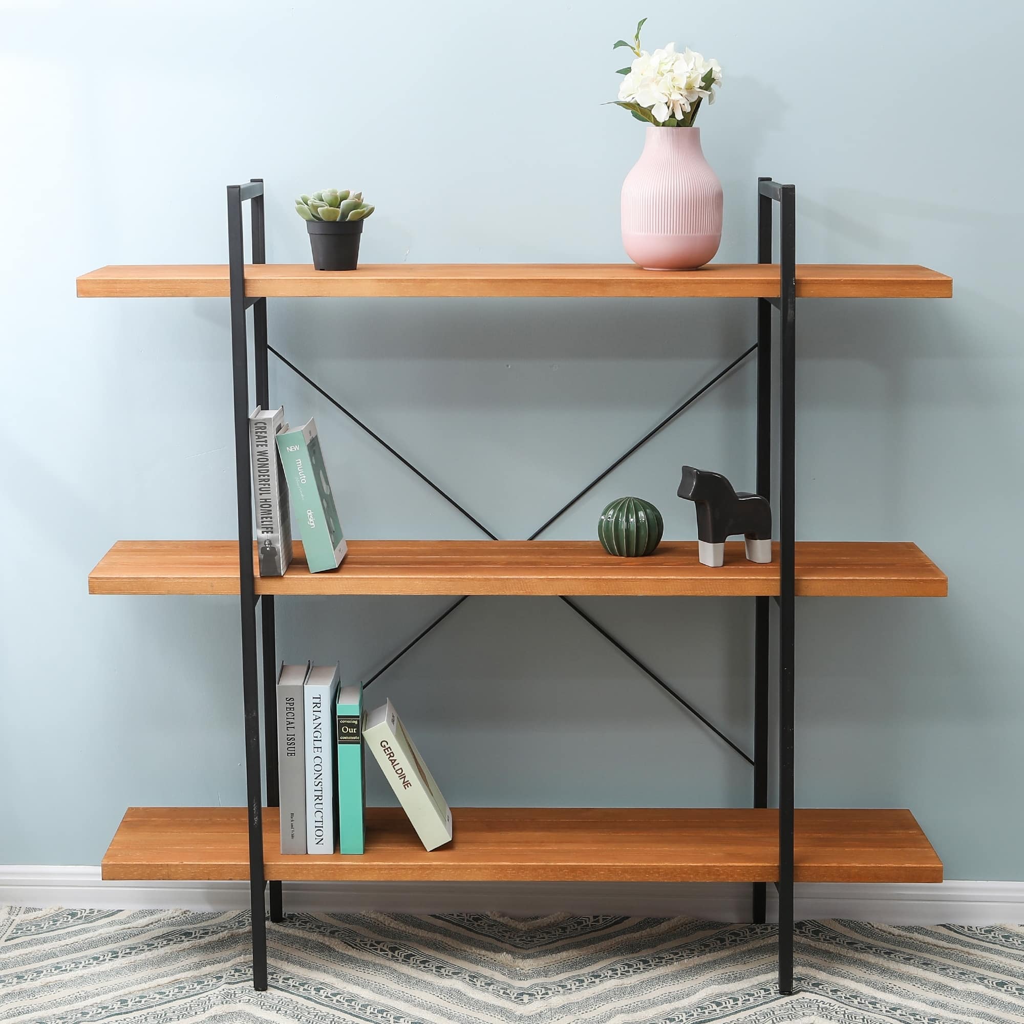 Brown Wood And Metal 48 Inch 3 Tier Open Shelf Etagere Bookcase On Sale Overstock 19210256