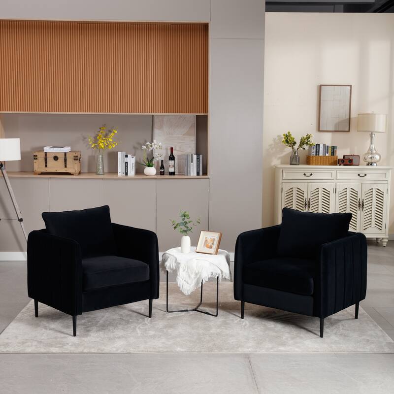 Accent Chair for Living Room, Velvet Comfy Single Sofa Chair Mid-Century Modern Armchair with 1 Pillow and Metal Legs