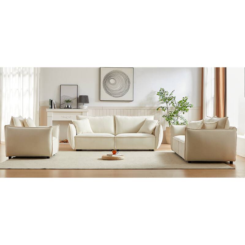 Oversized 7-Seater Sofa Combo, Linen Upholstered Couch with Pine Wood Frame and Pillows for Spacious Living Room Comfort