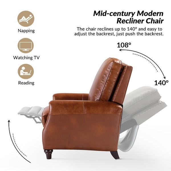 Cigar Mid century Modern Genuine Leather Recliner with Nailhead Trim by HULALA HOME On Sale Bed Bath Beyond 33984321