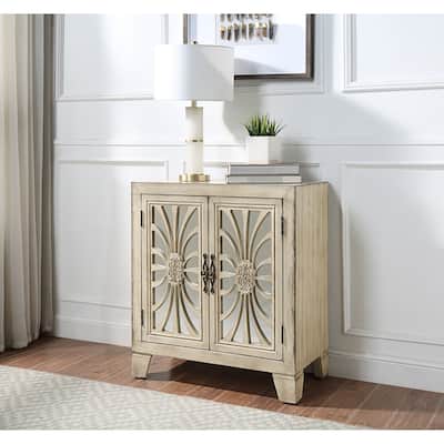 Transitional Style 28" Rectangular Console Table with 2 Mirror Glass Doors with 1 Shelf Inside, Assembled