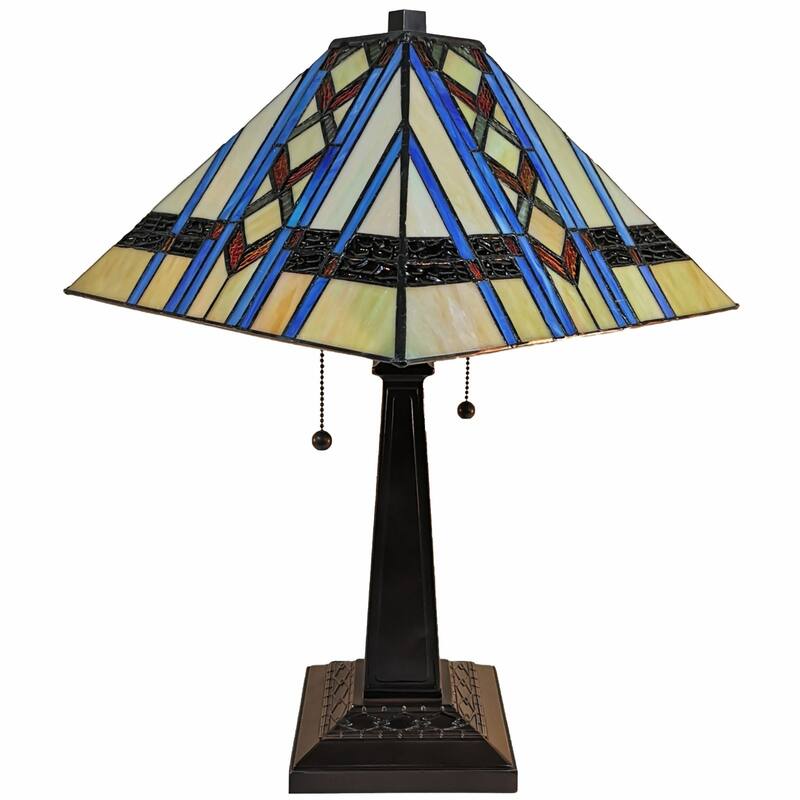 HomeRoots 22" Dark Brown Metal Two Light Candlestick Table Lamp With Blue Empire Shade - 21' X '22' X '11
