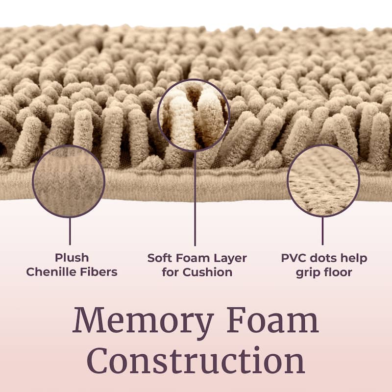 58x24-Inch Bathroom Runner with Non-Slip Backing - Absorbent High-Pile Chenille Memory Foam Bathroom Rug by Windsor Home