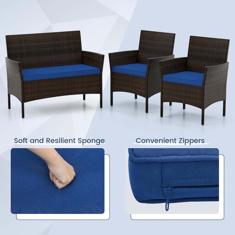 8 PCS Outdoor Rattan Conversation Set Patio Wicker Furniture Set