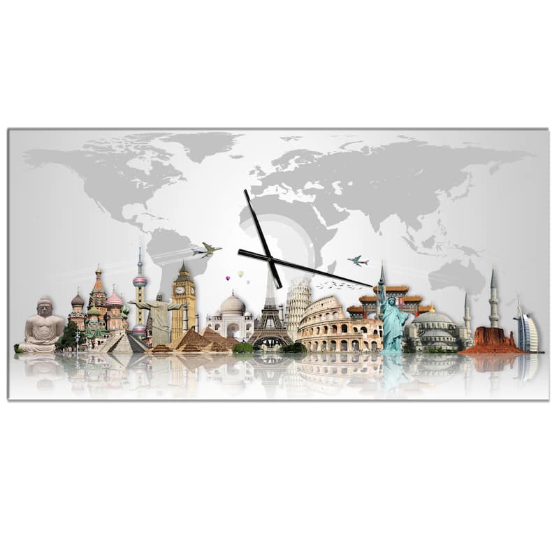 Designart 'Famous Monuments Across World' Large Industrial Wall CLock