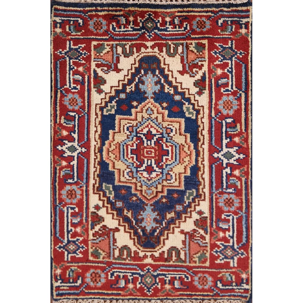 Blue Heriz Serapi Indian Accent Rug Hand-Knotted Wool Carpet - 2'0" x 3'0"